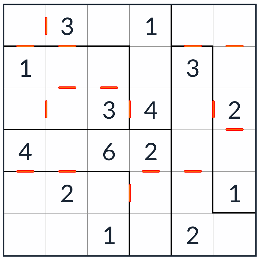 Anti-King nepravidelný po sobě jdoucí sudoku 6x6