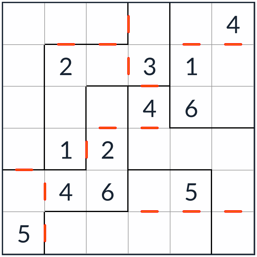 Nepravidelný po sobě jdoucí sudoku 6x6