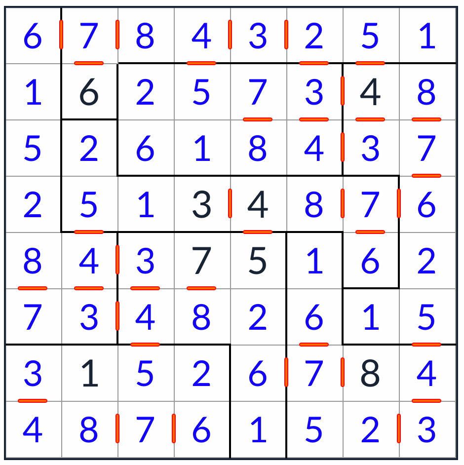 Anti-Knight nepravidelné po sobě jdoucí řešení Sudoku 8x8