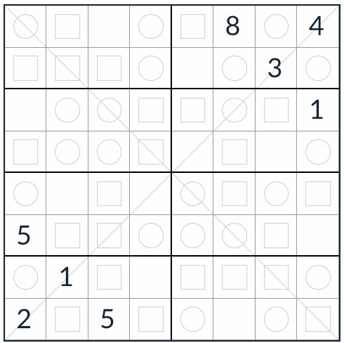Anti-King Diagonal Even-Osd Sudoku 8x8