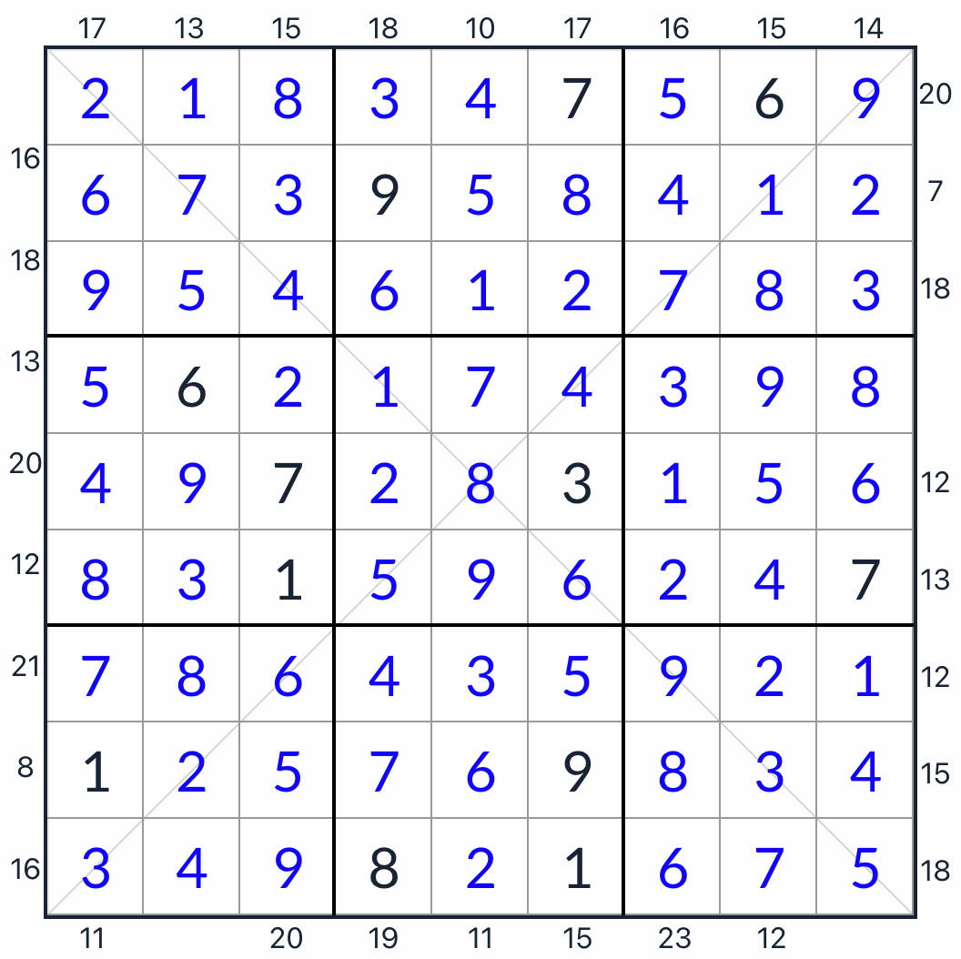 diagonální rámeček sudoku řešení