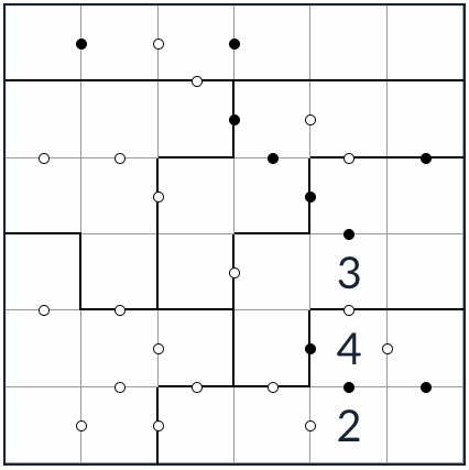 Nepravidelný kropki sudoku 6x6