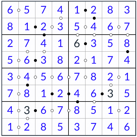 anti-king kropki sudoku 8x8 řešení