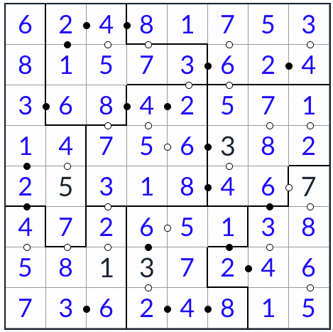 Anti-King nepravidelný kropki sudoku 8x8 řešení