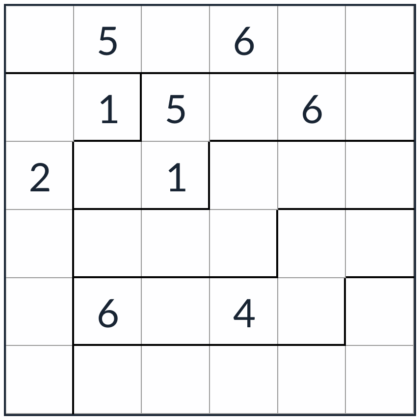 Nepravidelný nekonkurenční sudoku 6x6