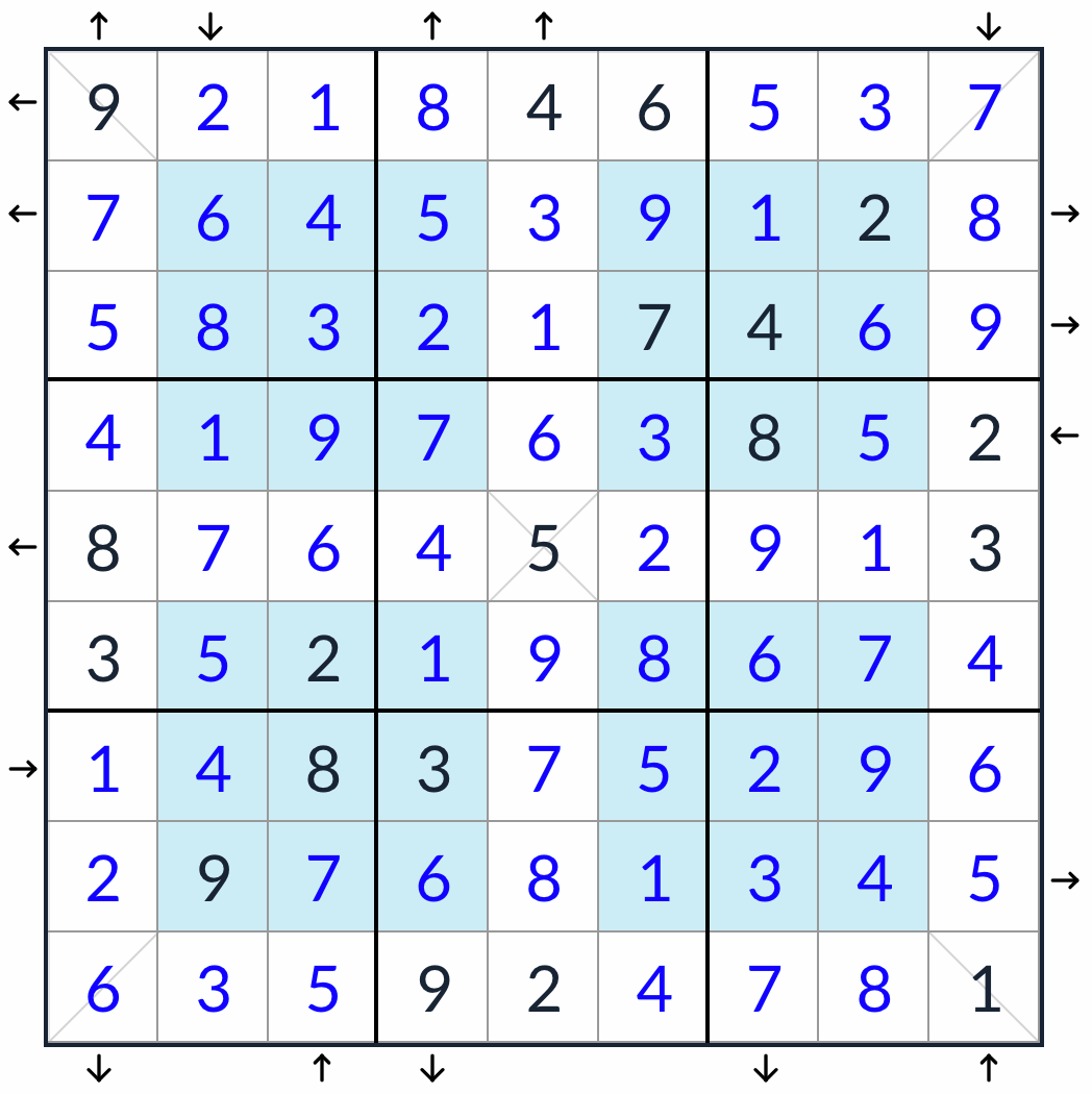 Anti-King Diagonal Hyper Rossini Sudoku Solution