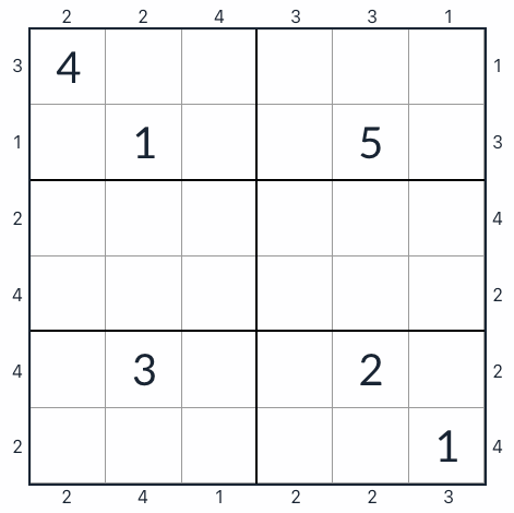 Anti-Knight Syscraper Sudoku 6x6