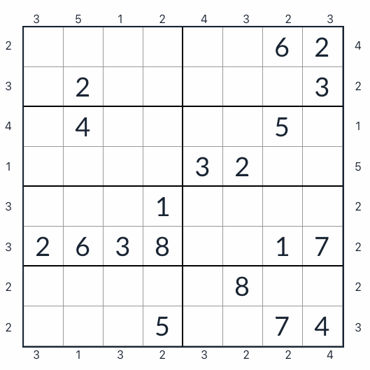 Mrakodrap sudoku 8x8