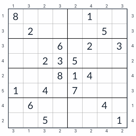 Anti-King mrakodrap sudoku 8x8