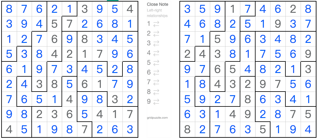 Twin odpovídající řešení Anti-King Jigsaw Sudoku